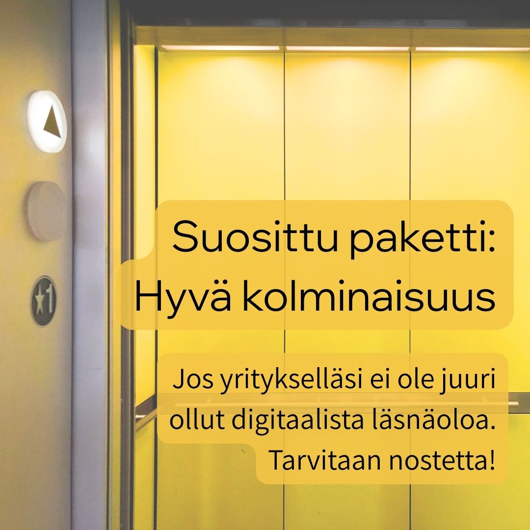 Keltainen hissi kuvaamaan digimarkkinoinnista saatavaa nostetta